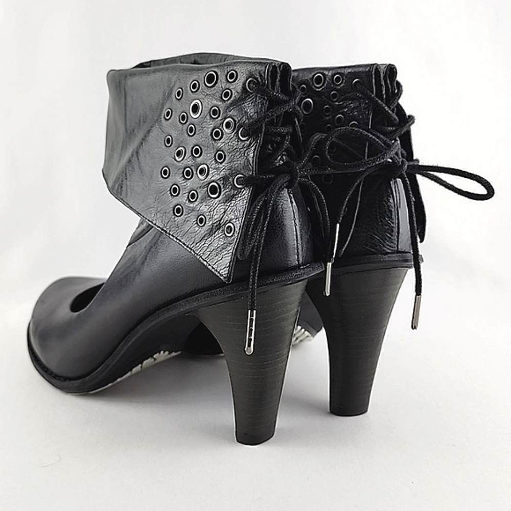 TSUBO Pump  Heels Shoes Black Leather Back Lace Ankle Foldover Tall Cuff Size 8 - Picture 9 of 15